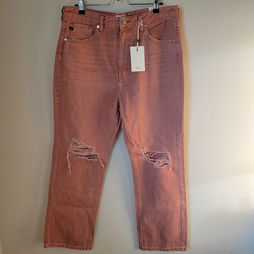KanCan Jeans Size 13/30 Women's Ultra High Rise 90s Straight Pink Denim NWT
